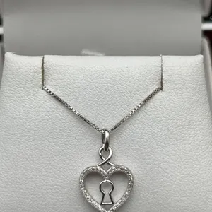 Ladies Silver Diamond Heart Lock Pendant Set -APPRAISED $1315