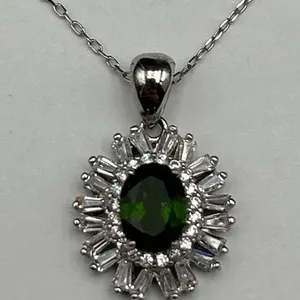 Silver Diopside Solitaire cluster pendant & Chain -APPRAISED $750