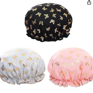 3Pcs Shower Cap Waterproof Elastic Bath Cap Heart Shape Style Double Layers Bath Hair Protection Hat