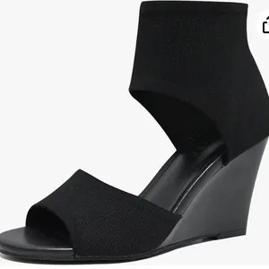 SICARE Wedge Sandals for Women Elastic Knit Peep Toe Heels Sandals Comfortable Slip On Wedges Heels