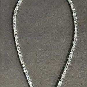 *NEW* PLATINUM PLATED 4 MM SIMULATED DIAMOND (CZ) PRINCESS CUT TENNIS NECKLACE: 18" LONG