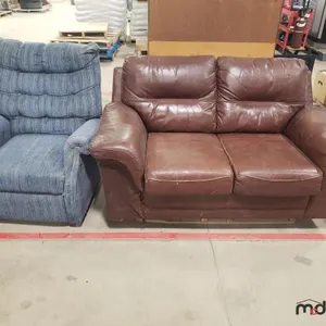 Fabric Recliner Chair & Leather 2-Seat Loveseat 
 UNRESERVED