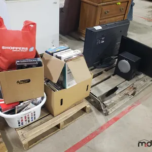 (2) Pallets w/ Monitor, 32" Sony TV & Boxes of Misc. DVD's & VCR Tapes 
 UNRESERVED