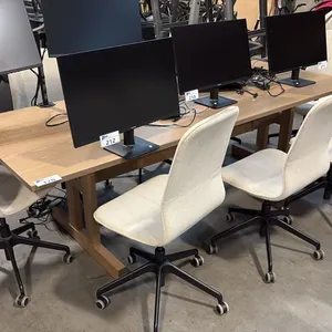 ASH LAMINATE 95" X 37" DINING TABLE C/W 10 MATCHING MOBILE DINING CHAIRS