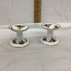 ROYAL ALBERT - “OLD COUNTRY ROSE” TAPER CANDLE HOLDERS
