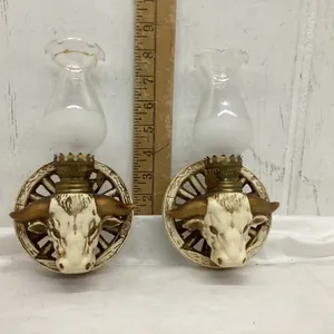 (2) SMALL  “BULL HEAD” WALL MOUNT OIL LAMPS