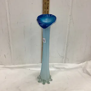 BLUE FLUTED GLASS VASE -MADE IN ITALY