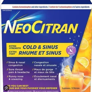 Lot of 2 – NeoCitran Extra Strength Cold & Sinus Night Formula – Lemon 10 Single D