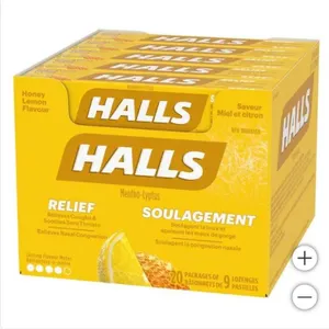 Halls Honey Lemon Flavour Cough Drops, 20 × 9 lozenges