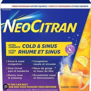 Lot of 2 – NeoCitran Extra Strength Cold & Sinus Night Formula – Lemon 10 Single D
