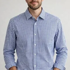 Nautica Slim Fit Button-Up Long Sleeve Shirt, Blue & White Checkered Pattern