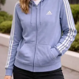 Adidas Full-Zip Hoodie with Three-Stripes Design, Size Large