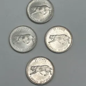 4 -Canadian SILVER 25-Cent Coins (1867-1967 Centennial Design)