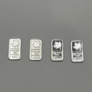 Four 1-Gram .999 Fine Silver Bars with Maple Leaf Design