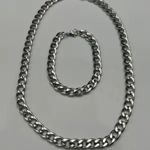 Silver-Toned Chain Necklace and Bracelet Set With Lobster Clasps