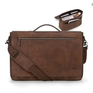 Rainsmore RM20018 Leather Laptop Bag, Brown, Size L