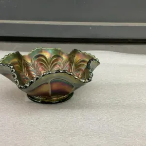SMALL DEPRESSION  GLASS BOWL WITH FLUTED RIM - IRREDESCENT
