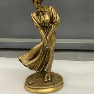 SOLID BRASS LADY GOLFER STATUE