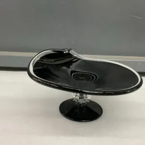 BLACK GLASS CANDY DISH ON PEDESTAL