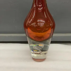 HEAVY GLASS AMBER VASE W/ CLEAR BASE