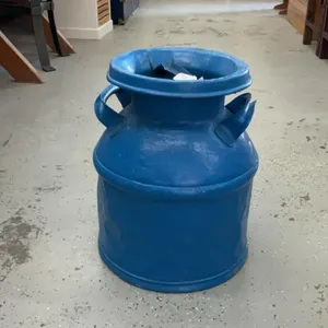 VINTAGE BLUE PAINTED CREAM CAN W/ LID