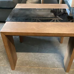 CONTEMPORARY WALNUT/SMOKED BLACK GLASS TOP END TABLE 24" SQUARE