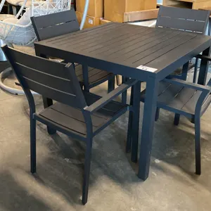 5 PC 36" SQUARE COMMERCIAL GRADE DARK GREY ALUMINUM PATIO TABLE WITH 4 STACKABLE CHAIRS