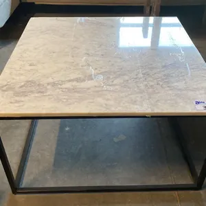 MARBLE TOP BLACK METAL BASE COFFEE TABLE APPROX 32" X 32" X 18"H