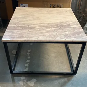 MARBLE TOP BLACK METAL BASE 24" SQUARE CONDO COFFEE TABLE