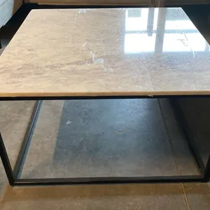 MARBLE TOP BLACK METAL BASE COFFEE TABLE APPROX 32" X 32" X 18"H