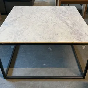 MARBLE TOP BLACK METAL BASE COFFEE TABLE APPROX 32" X 32" X 18"H