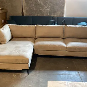 LIGHT GREY ULTRASUEDE SECTIONAL SOFA LOUNGER APPROX 125" X 70"