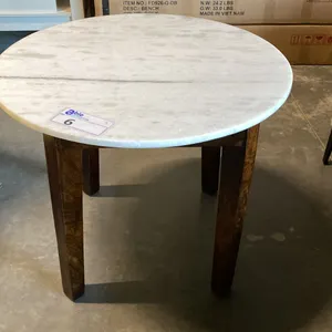 ROUND WHITE ONYX TOP SOLID WOOD BASE CONTEMPORARY SIDE TABLE