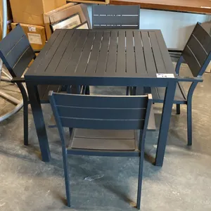 5 PC 36" SQUARE COMMERCIAL GRADE DARK GREY ALUMINUM PATIO TABLE WITH 4 STACKABLE CHAIRS