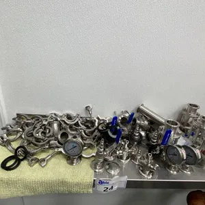 LARGE GROUP OF STAINLESS STEEL FITTINGS, VALVES, COUPLINGS, GAUGES, ETC.