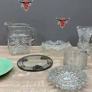 Asst. Glassware - Pitcher, Ashtray, Vase. etc.
