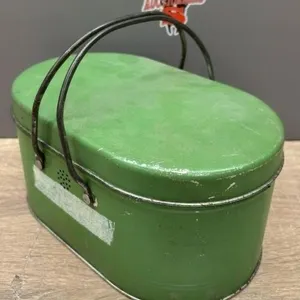 Green Oval Metal 2 Tear Lunch Box.