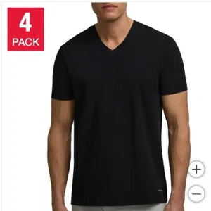 Kenneth Cole Pack of 4 V-Neck Cotton Stretch T-Shirts, Size L/G, Black