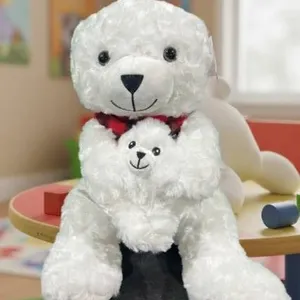 White Plush Bear Holding Small Bear with Canada Tag