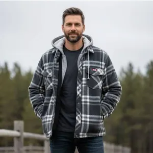 Canadian Collective Men’s Black Plaid Hooded Jacket, Size S