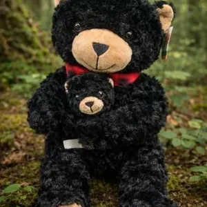 Mom & Baby Canadian Black Bear Stuffed Toy with Red Bow