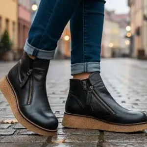 Bueno Women’s Phoenix Black Natural Leather Ankle Boots, Size 39