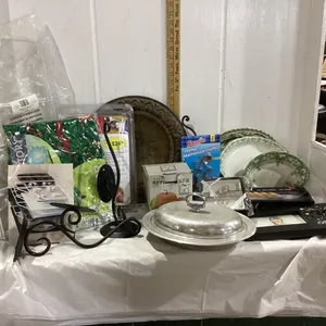 (2) BOXES MISC HOUSEHOLD - BREAD PLATE, COLLECTIBLE PLATES, MEAT TENDERIZER, FRAMES, ETC