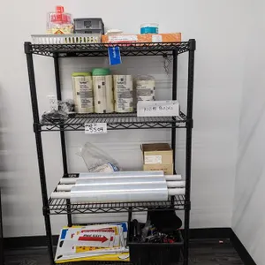 Office Supplies & Black Metal Shelving (18'' x 30'' x 55'')
 UNRESERVED