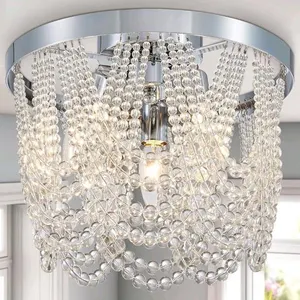 New Majhiow Modern 3-Light Crystal Chandelier Ceiling Light Fixture, Flush Mount Ceiling Light Round , Brushed Nickel . Box has some stains on outside