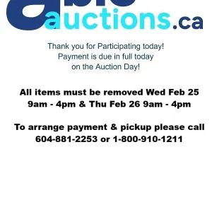 All items must be removed Wed Feb 25 9am - 4pm & Thu Feb 26 9am - 4pm