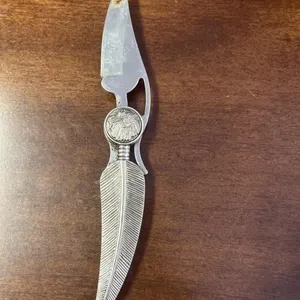 Indian feather folding stainless knife 8in