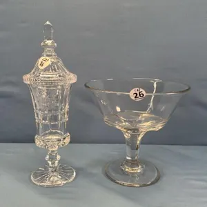LG PEDESTAL SERVING BOWL & CRYSTAL CANDY JAR W/LID