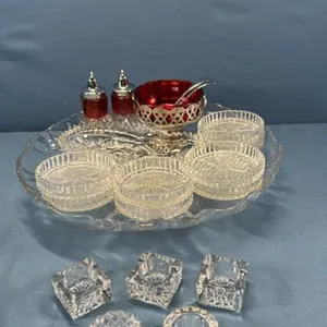 13IN SERVING PLATTER WITH ASSORTMENT OF GLASSWARE