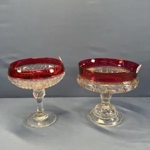 (2) RUBY RED FLASH PEDESTAL DISHES